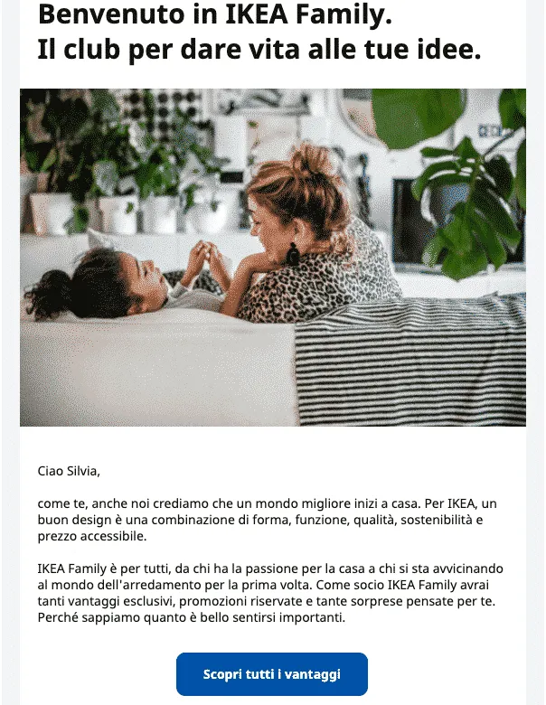 L'email di benevenuto di IKEA